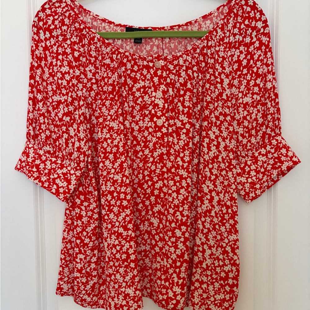 J. Crew Red Floral Blouse